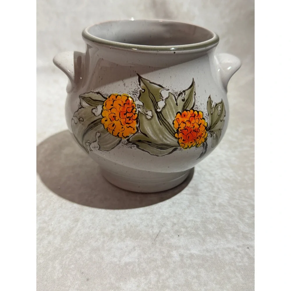 Pfalzkeramik Germany Marigold Floral Stoneware Crock‎ Speckled Pottery Planter